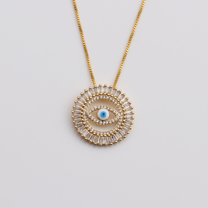 Copper Zircon Retro Turkish Blue Eye Necklace Female European And American Jewelry display picture 1