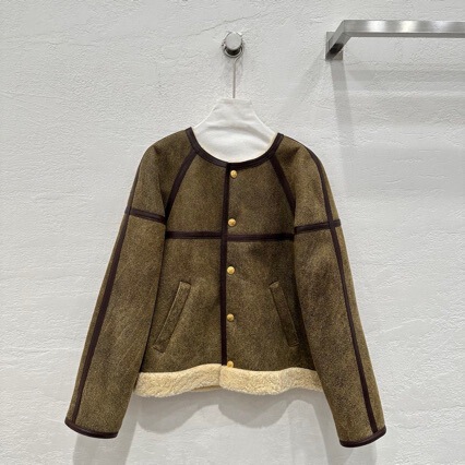 Imported Turkish Old Turtle Fierce Pattern Lamb Fur One-piece Jacket Coat Elegant Celebrity Style Round Neck