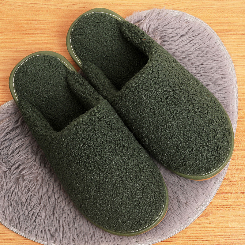 Autumn and Winter Teddy Velvet Slippers Home Women's Indoor Household Thick Bottom Warm Non-slip Couple's Cotton Slippers Japanese-style Men's Slippers