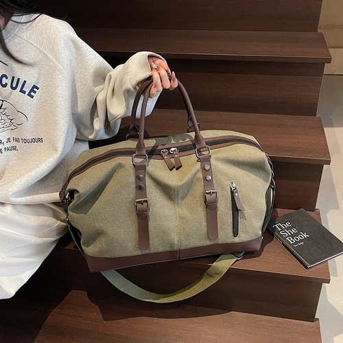 New Style Travel Canvas Tote Bag, Men's Fashion Trendy Large Capacity Short Trip Shoulder Bag Luggage Bag