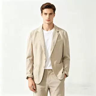 2026男装亚马逊外贸男士休闲西装单层外套纯色棉麻休闲时尚男上衣