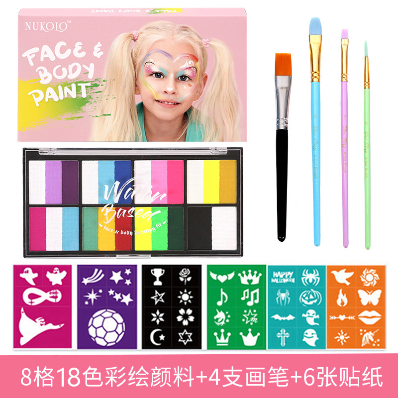 8-rejilla de tres piezas de pintura soluble en agua (que contiene 1 pluma) + 3 plumas de color Rod + 6 plantillas de color