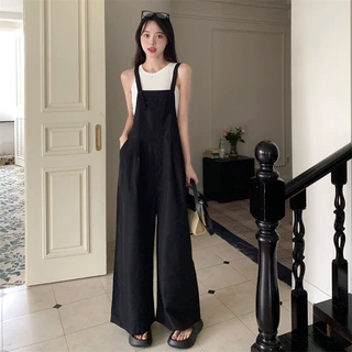 减龄气质设计感黑色工装背带裤女2026夏季薄款大码洋气显瘦连体裤