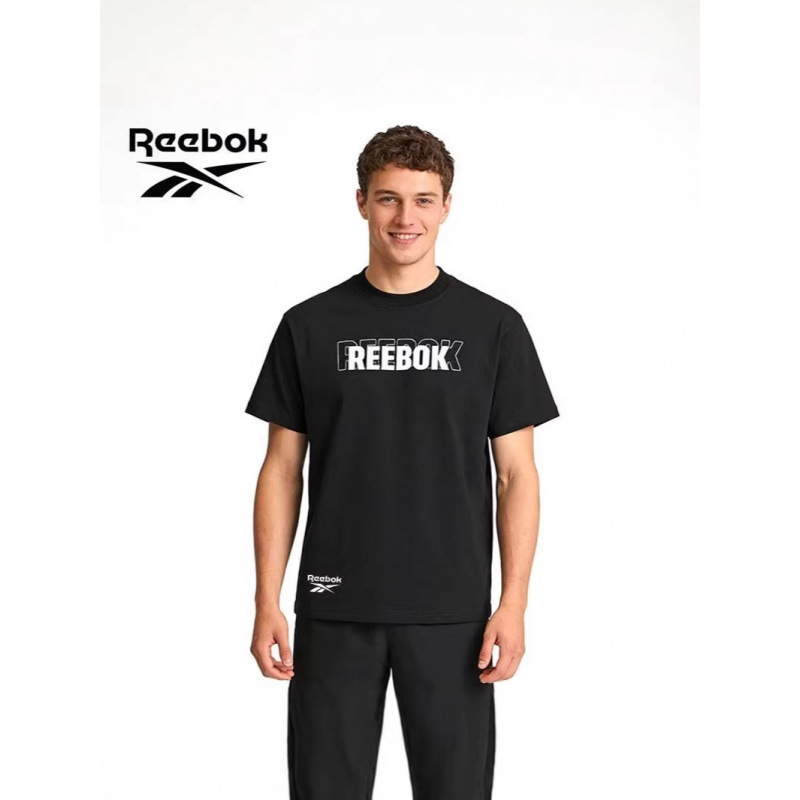 Complete with all three labels, Reebok embroidered heavy cotton unisex trendy spring-summer comfortable short-sleeve T-shirt