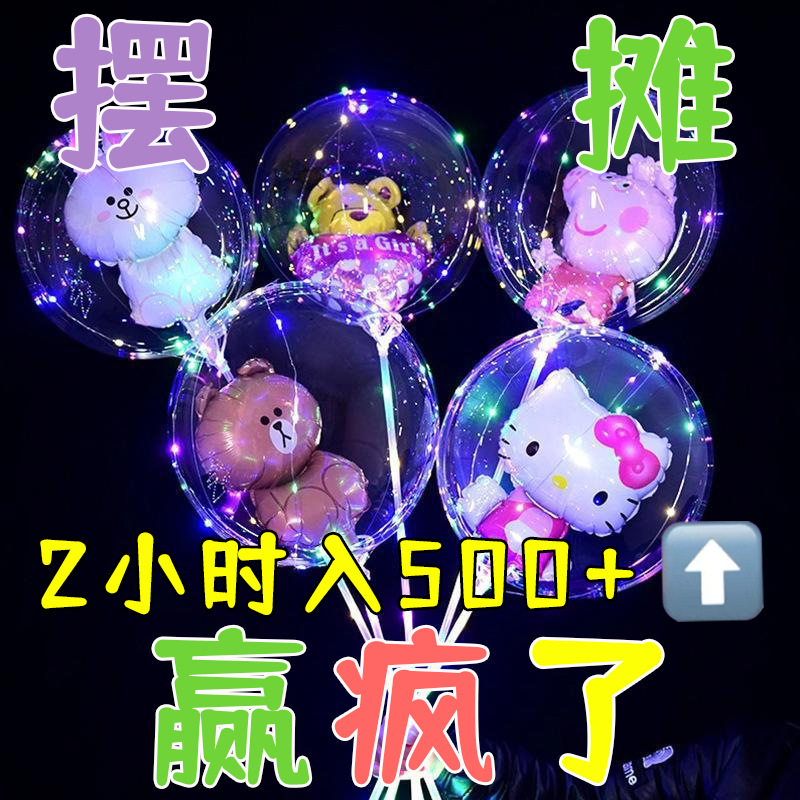 2024新款20寸發光波波球批發夜市擺地攤網紅兒童卡通氣球批發