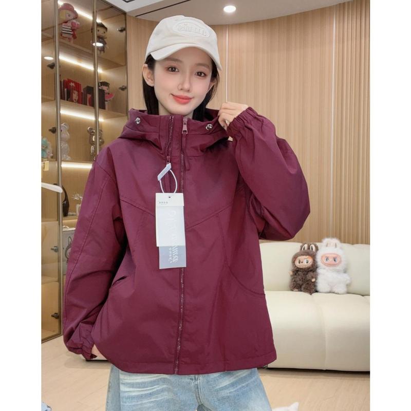 双拉链女款连帽春秋纯色短款休闲拼接防风韩版短外套2502紫色|undefined