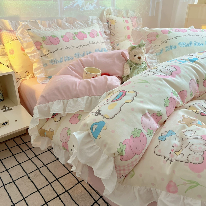 Комплект с мультфильмом корейского бренда Fresh cotton, наволочка, простыня, покрытие на кровать, 4 предмета