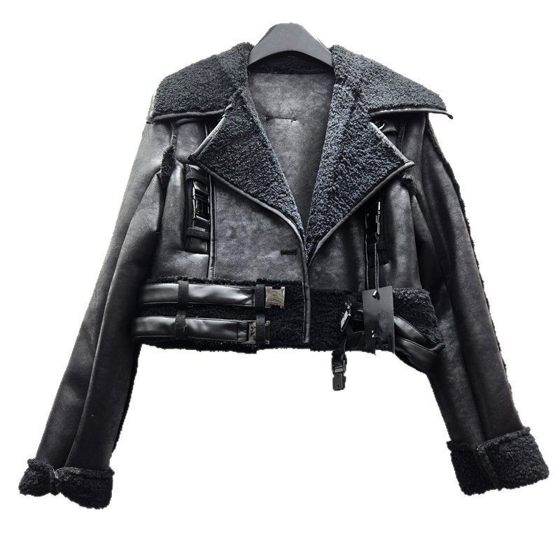 Retro americano de cuello grande abrazado abrigo de piel de invierno de mujer nuevo tipo de lana de cordero gruesa trajes de locomotora image 5