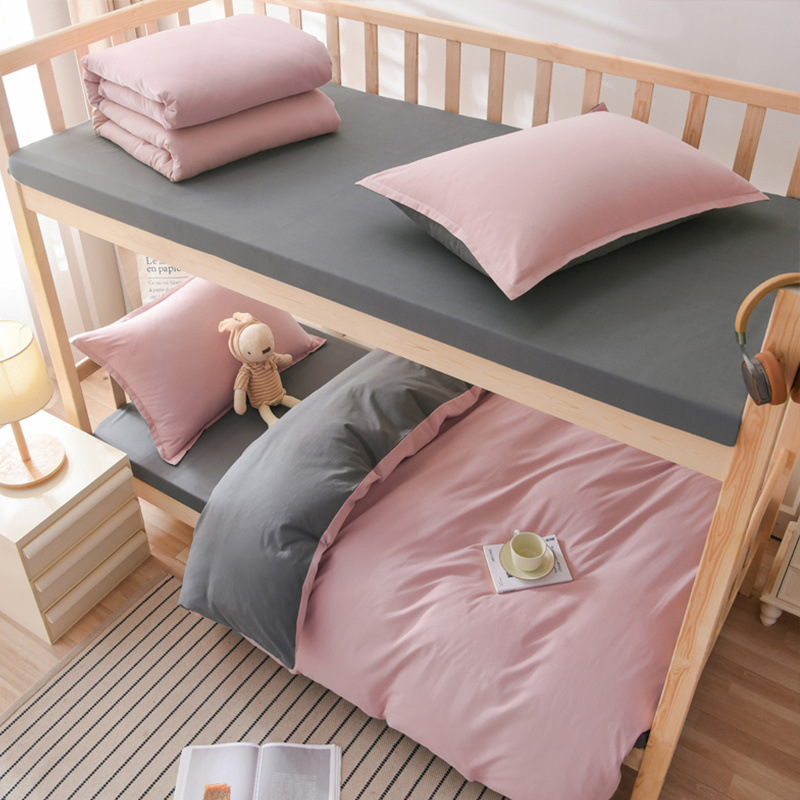 Juego de tres piezas de algodón de color puro, juego de cuatro piezas, dormitorio de estudiantes, cama individual, sábana de algodón, funda de edredón, universal para todas las estaciones