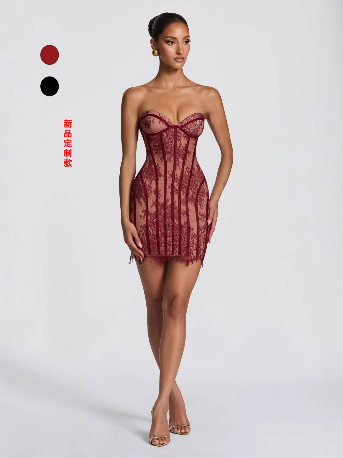 Europa y los Estados Unidos 2026 nuevo vestido de moda sexy encaje apretado vestido de pecho delicado gancho vestido corto delgado