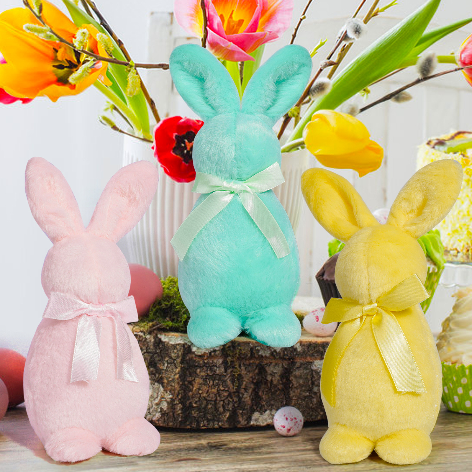 Cruz-frontera nueva decoración de Pascua conejo muñeca decoración amarillo rojo verde conejo muñeca regalo