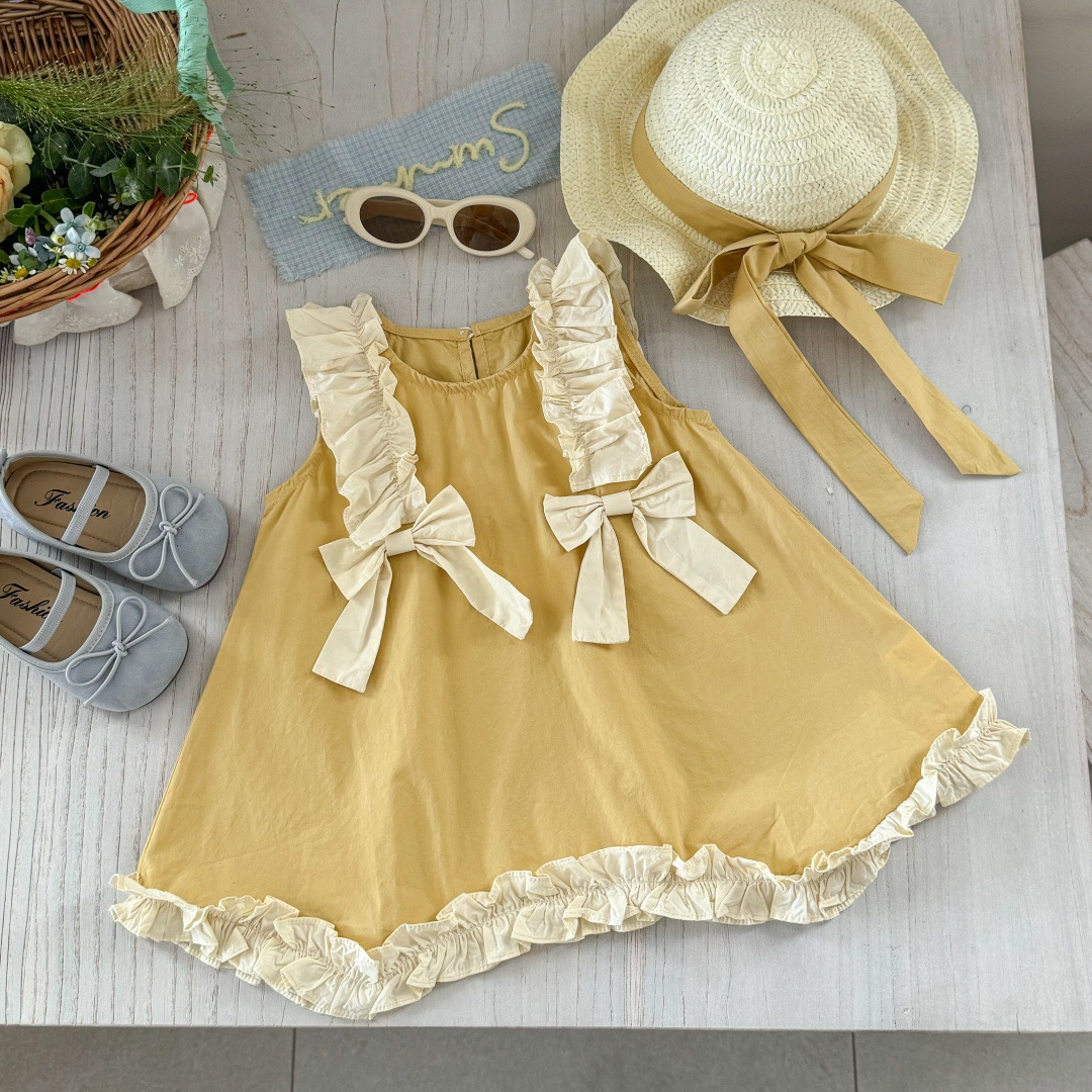 Vestido de siete niñas con limón salado 2025 nuevo estilo falda para niños vestido de princesa de algodón de estilo occidental para bebés falda de encaje de verano