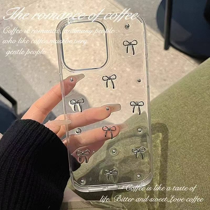 ins银色蝴蝶结苹果17pro手机壳15/14新款iPhone16pro防摔12透明11