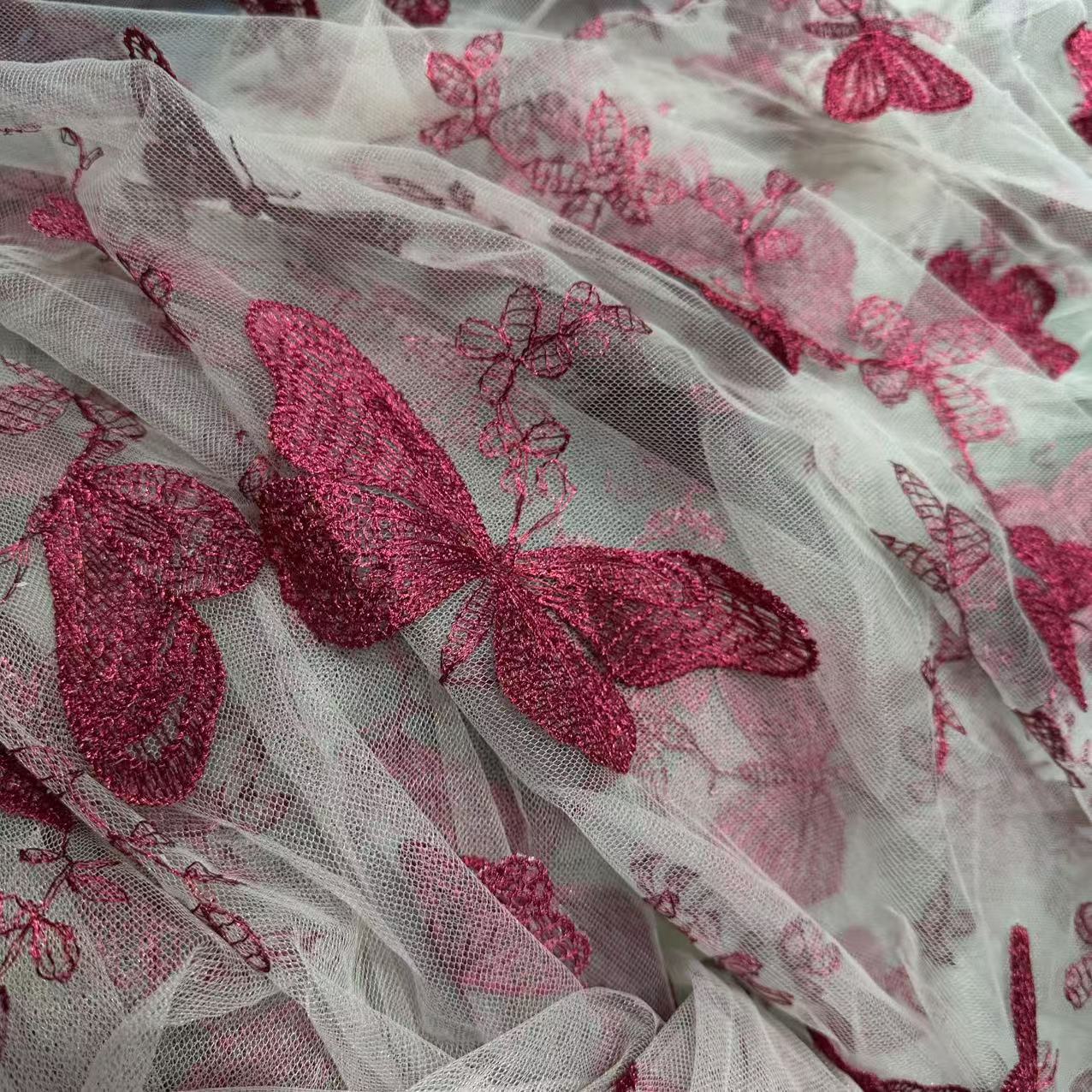 Tridimensional mariposa traje rendimiento vestido falda encaje tela malla bordado muñeca ropa velo tela