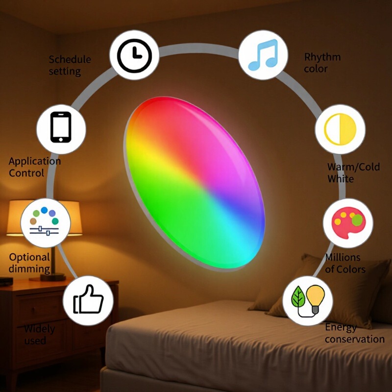 Smart Ceiling Light Alexa Google Ultra-Thin Casual Bluetooth Rgbcw Colorful Bedroom Light 2.4g Symphony