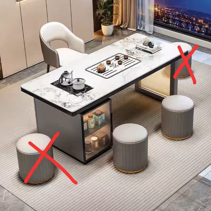 Red de Internet mesa de té de losa de roca de lujo ligero de estilo italiano, un conjunto completo de mesas y sillas de té de kung fu de oficina, mesa de té rectangular