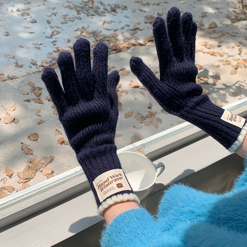 Guantes de invierno caliente pantalla táctil coreana dedo de moda para estudiantes al aire libre guantes de lana de punto a prueba de viento al por mayor