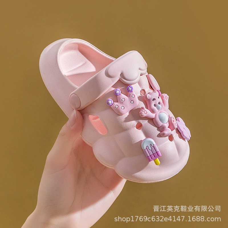 Летние домашние сандалии и тапочки для девочек, внешняя одежда с дышащим носком, пещерная обувь, утолщенная садовая обувь на мягкой подошве