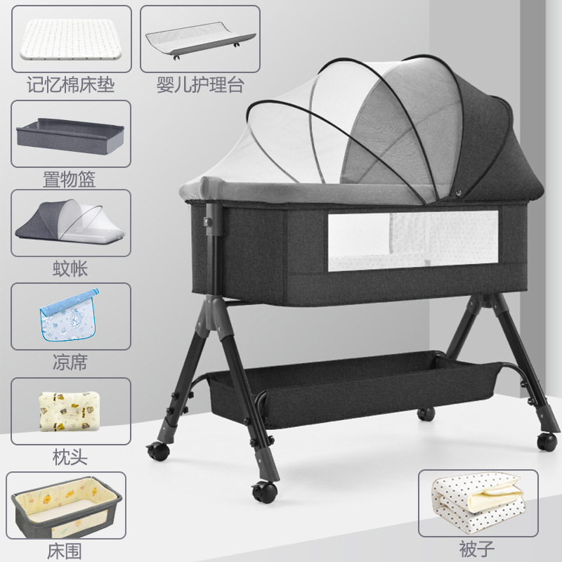 Cuna de bebé Cama lateral Cama de recién nacido Cama grande de costura Cama de cuna para bebé Cama para niños Multifuncional móvil plegable