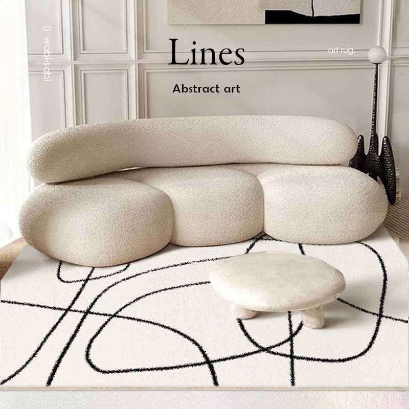 Home living room carpet floor mat full striped light luxury minimalist white bedroom ins style bedside blanket imitation cashmere