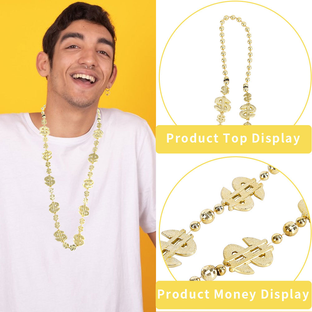 Nuevo collar de símbolo de dólar transfronterizo festivales bar hipster joyería oro elemento moneda colgante cadena de cuentas