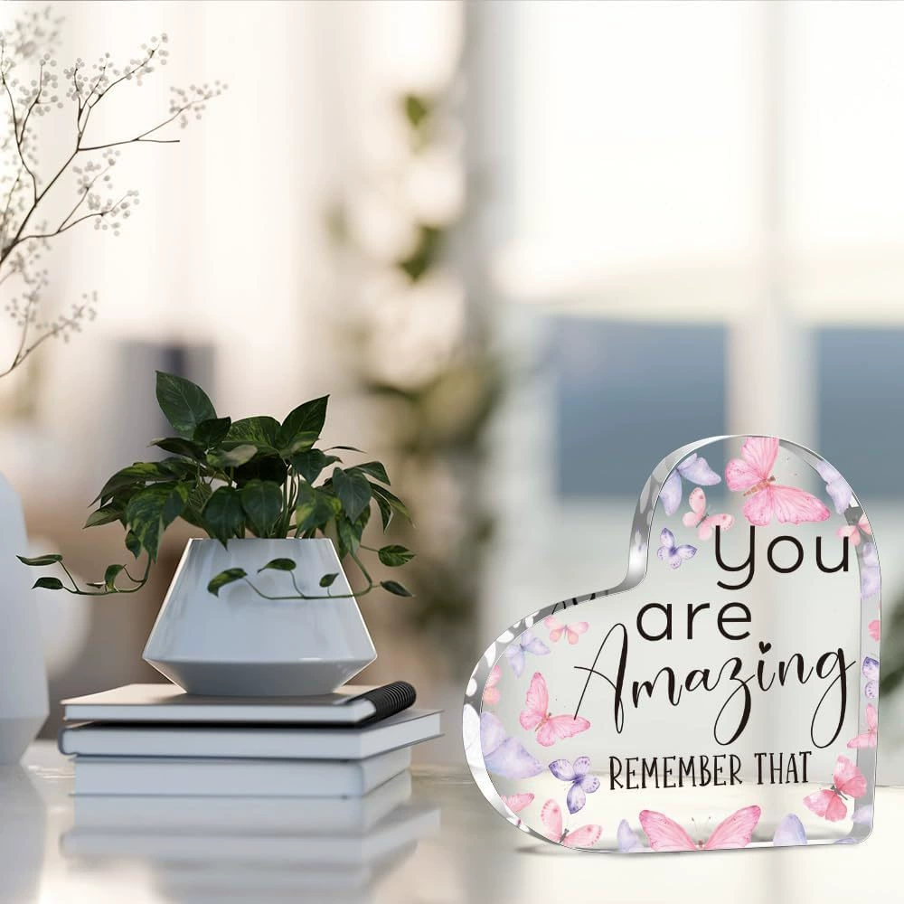 Акриловое сердце, розовая бабочка, украшение, подарок для коллег и друзей на день рождения, акриловый сувенирный подарок в форме сердца