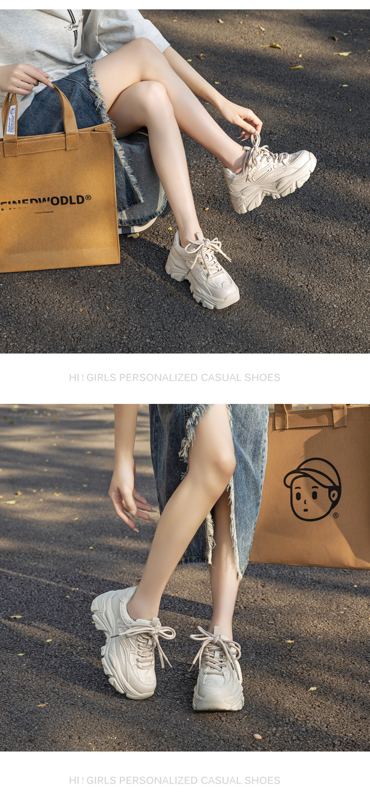 Spring Hot-Selling Dad For Women Fashionable Comfortable Thick-Soled Height-Increasing Sneakers Casual Versatile White_vogvips.com