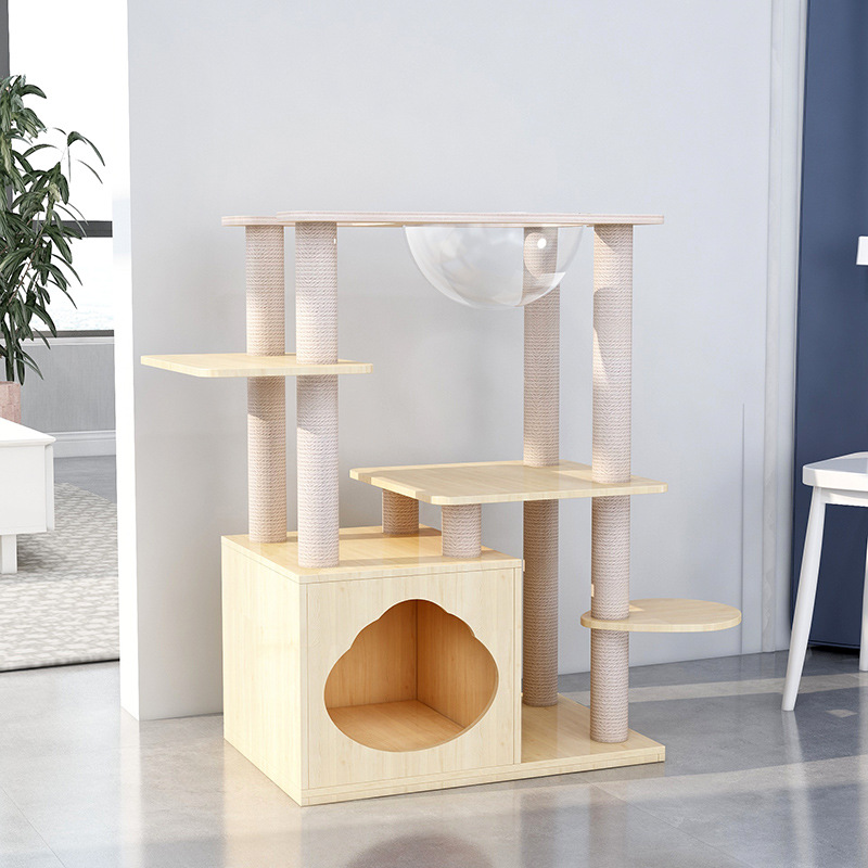 Mengzhu solid wood cat climbing frame space capsule small cat nest cat scratching post cat tree house cat scratching board wholesale
