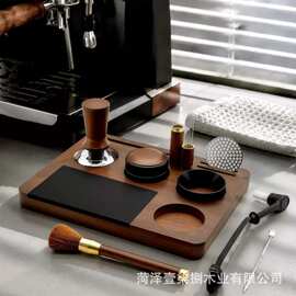 跨境木质咖啡压粉器咖啡夯具底座收纳板咖啡器具收纳敲渣盒压粉板