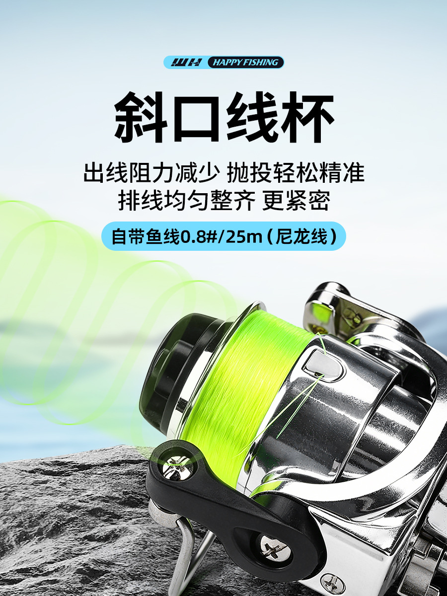 Carrete de pesca Weihe Sports Mini 100 Micro con línea de pesca, carrete de pesca en hielo de larga distancia, carrete compacto.
