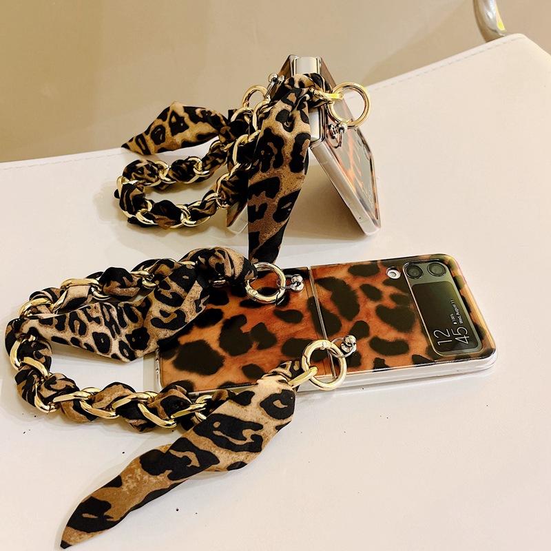 Adatto per telefono Samsung Zip4/3 con schermo pieghevole con stampa leopardata marrone e custodia protettiva con supporto a catena_voghion.com