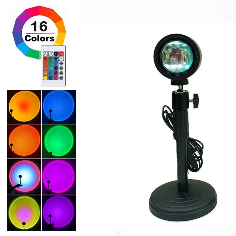Телескопическая штанга с гибким гусаком, USB-светильник RGB с пультом, одна лампа 16+W, цветное освещение: солнце/закат/красный/падающий солнечный свет