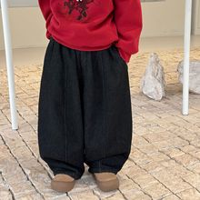 泰如2025冬季新品儿童韩系纯色加绒加厚牛仔裤男童百搭保暖长裤潮