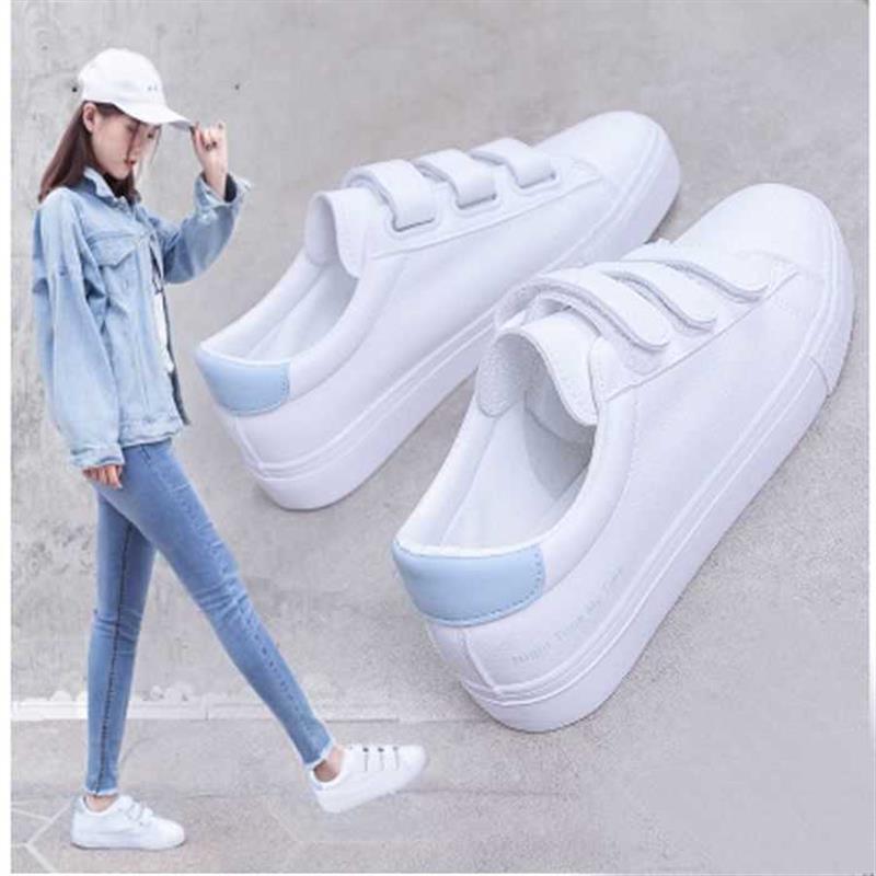 2023 Spring and Autumn New breathable white shoes women's shoes student versatile Velcro board shoes basic western style white shoes