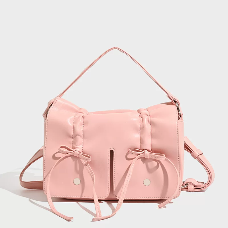 Small design one-shoulder bag with bow, drawstring
