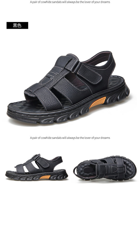 Dép sandal nam da bò quai ngang đế dày chống trượt, gót 1 cm — Màu nâu 2512, Màu đen 2512 chi tiết 22