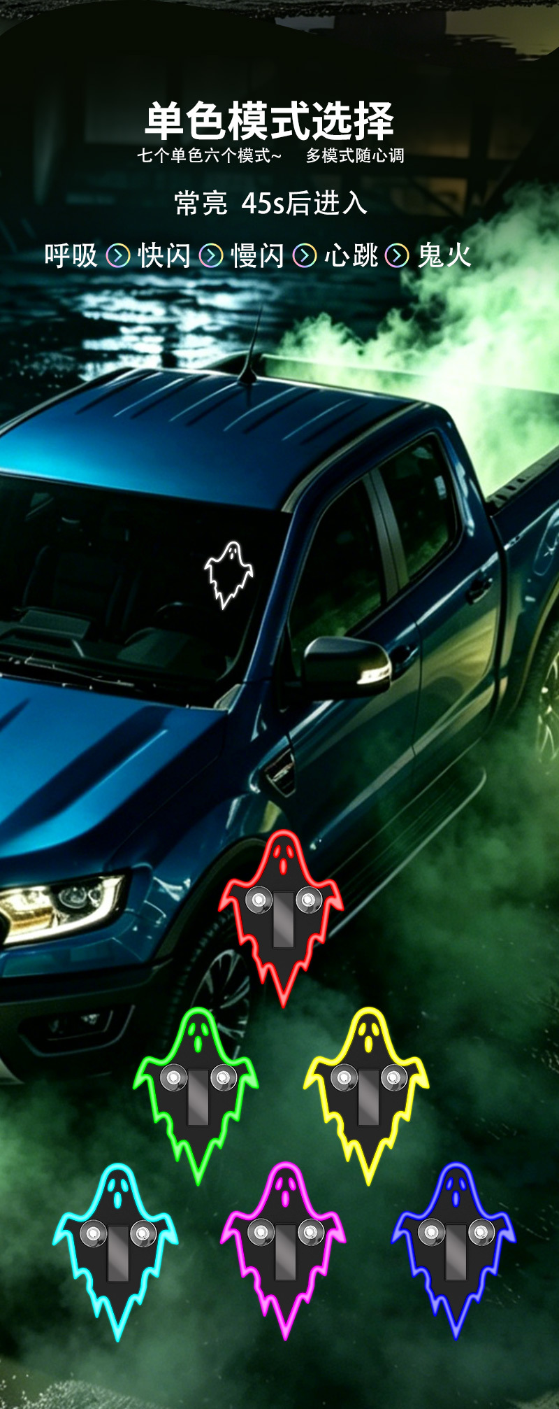 Car-mounted solar triangular window light, colorful car window light, devil ghost light, ambient light, suction cup-style car atmosphere light