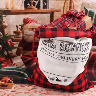 Christmas Gift Bag Christmas Large Printed Drawstring Drawstring Pocket Faux linen Christmas Backpack Gift Bag