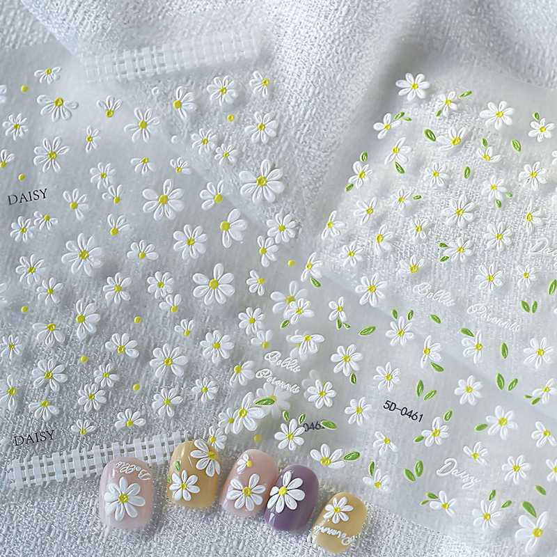 Sweet and Fresh Spring Daisy Nail Art Stickers Embossed Stereo Nail Art Decals Girly Elegant Style Nail Decoration