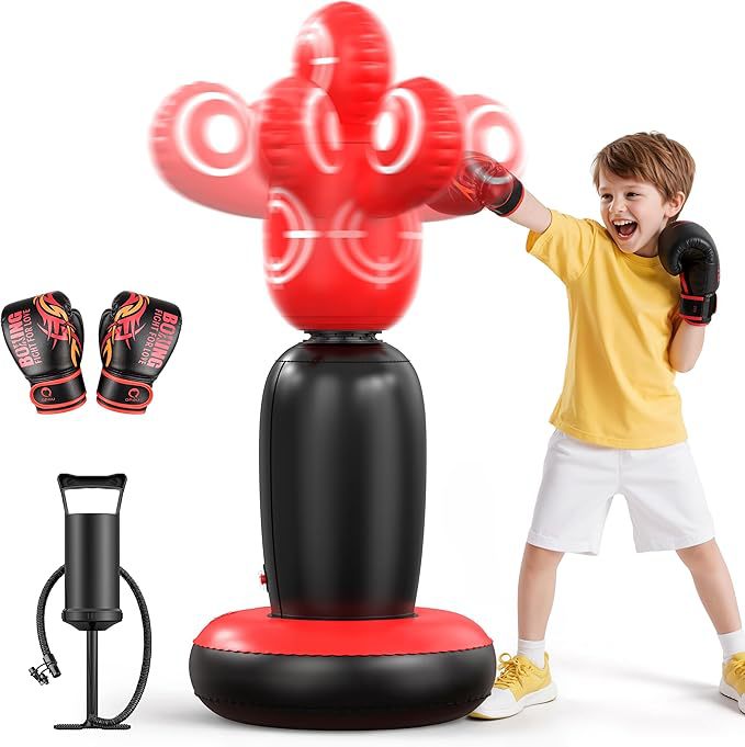 360 ° Rotatable Children's Boxing Bag, Thickened and Wear-Resistant Inflatable Boxing Bag, Karate and Taekwondo Training Equipment