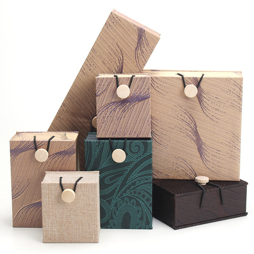 High-end wooden box linen jewelry packaging box 108 Buddha beads beaded agarwood box Bodhi Mantra bracelet box long chain box