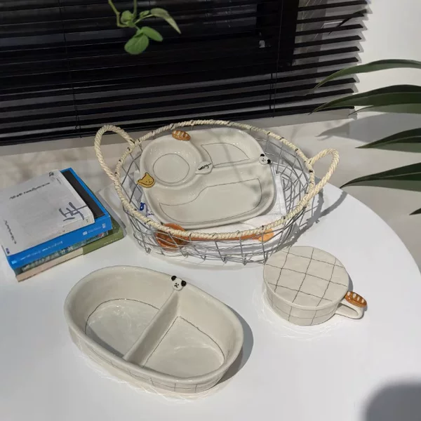 New Ins Simple Button Puppy Series Dining Plate Coffee Cup Saucer Sala Plate Household Children's Dining Plate