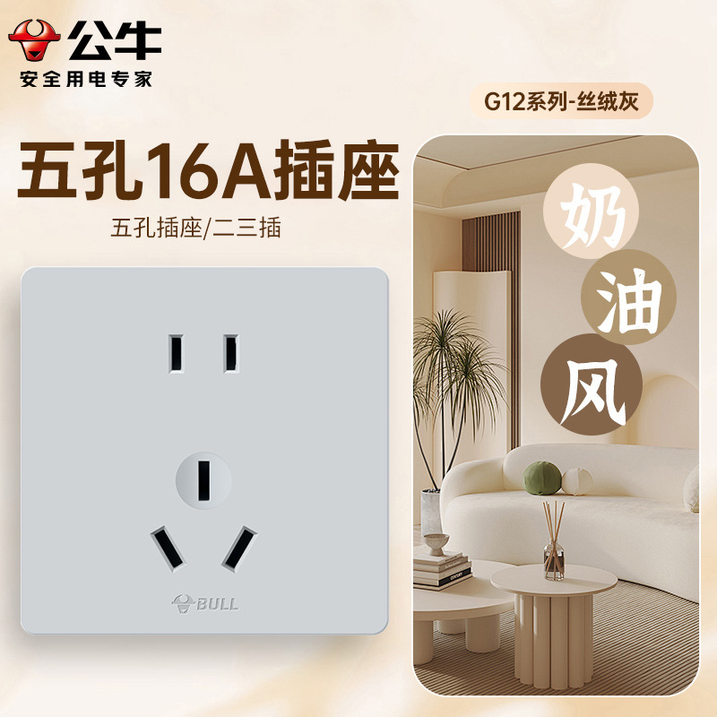 [G12 gris de terciopelo] enchufe del interruptor toro 86 tipo de panel de enchufe del interruptor de pared doméstico 5 agujeros 10A montaje oculto