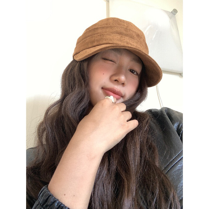 复古麂皮绒平顶马术帽 女秋冬显脸小 贝雷帽百搭大头围鸭舌报童帽|undefined