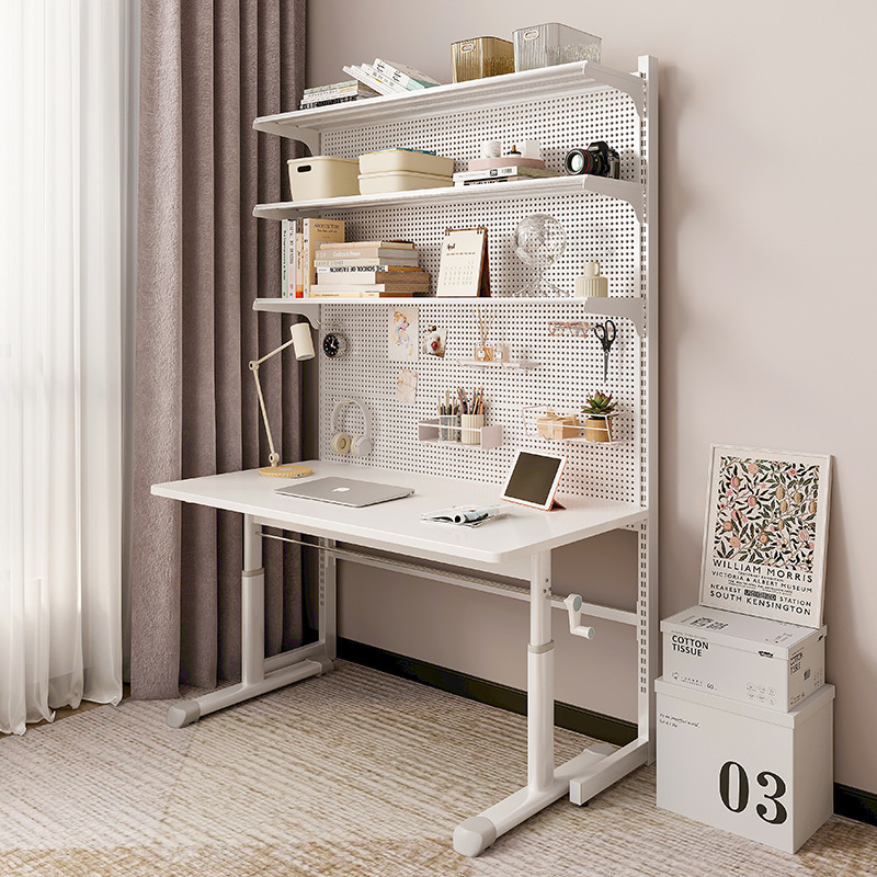 Mesa de ordenador de escritorio ajustable agujero tablero escritorio de almacenamiento estantería integrada estudiante aprendizaje en casa y escritura simple