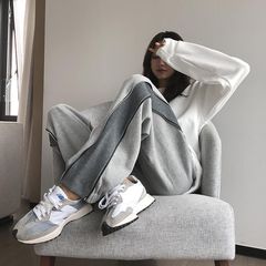 2025秋冬新款灰色运动裤子女韩版宽松显瘦束脚直筒阔腿休闲卫裤潮