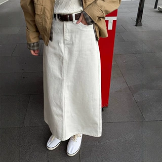 时简 白色高腰开叉长裙女2026秋显瘦直筒半身裙百搭裙子82200
