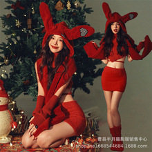 影楼圣诞节服装女性感元旦少女氛围感新年红色针织礼服艺术照服装