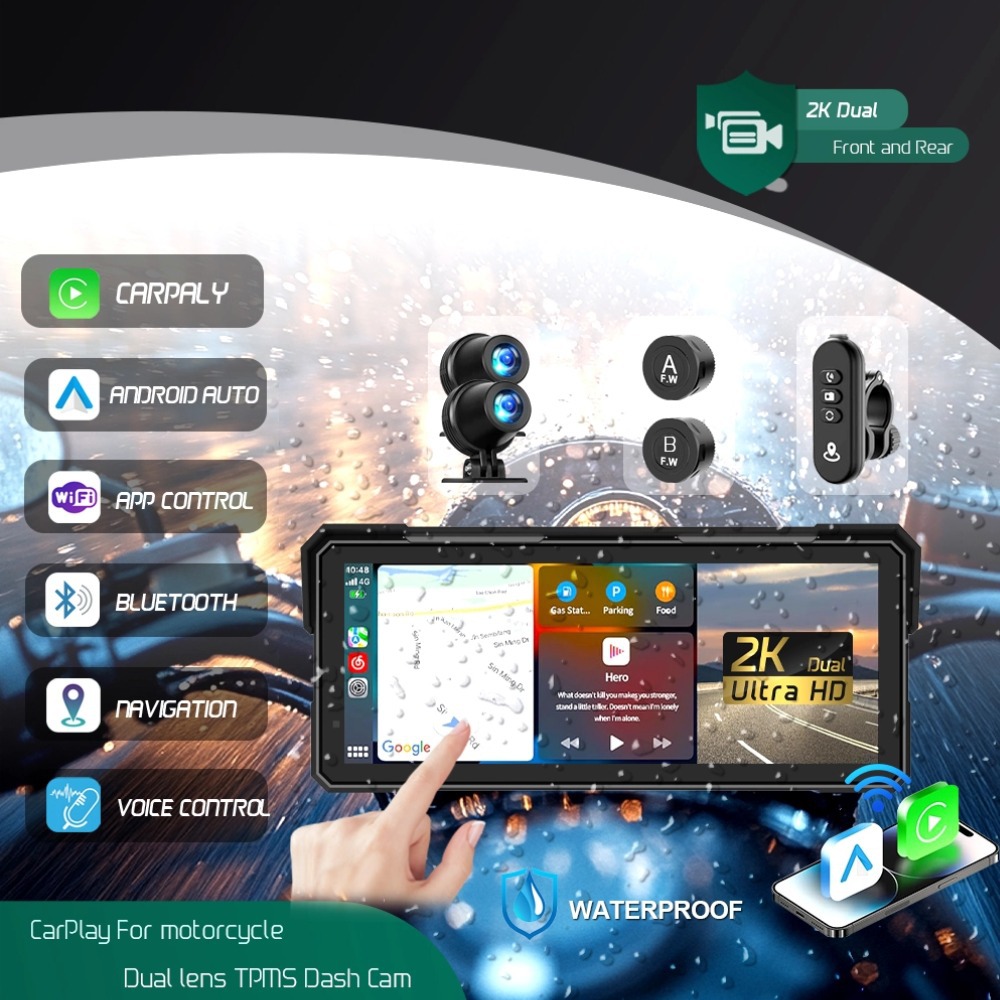 8.1-inch motorcycle wireless carplay driving recorder tire pressure GPS positioning and navigation all-in-one machine 2