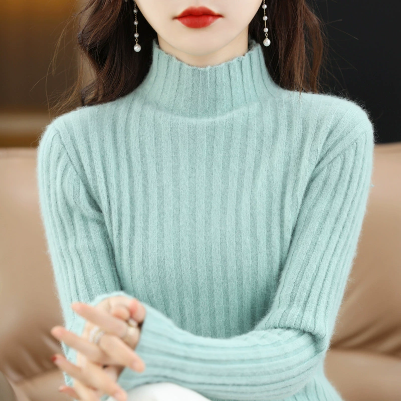 Женский свитер с воротником-стойкой из искусственного меха, шерстяной вязаный пуловер, стильная осенне-зимняя утепленная базовая одежда, облегающий крой.